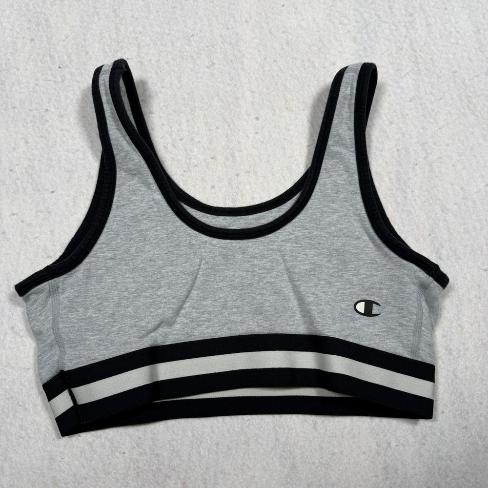 Champion Womens Heather Gray Striped Elastic Band Sports Bra Logo Size L - Picture 3 of 5